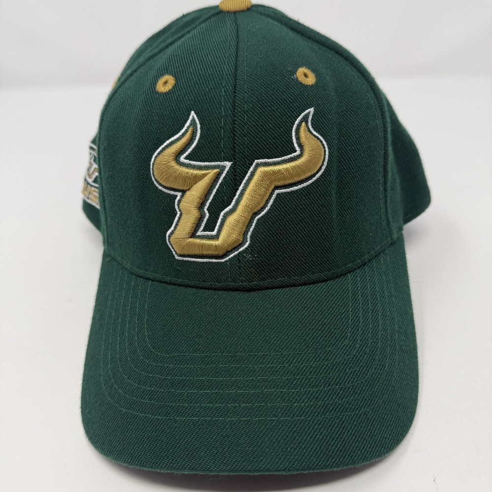 Vintage USF Bulls Hat Cap Strap Back Mens Green NCAA Football Top Of The World